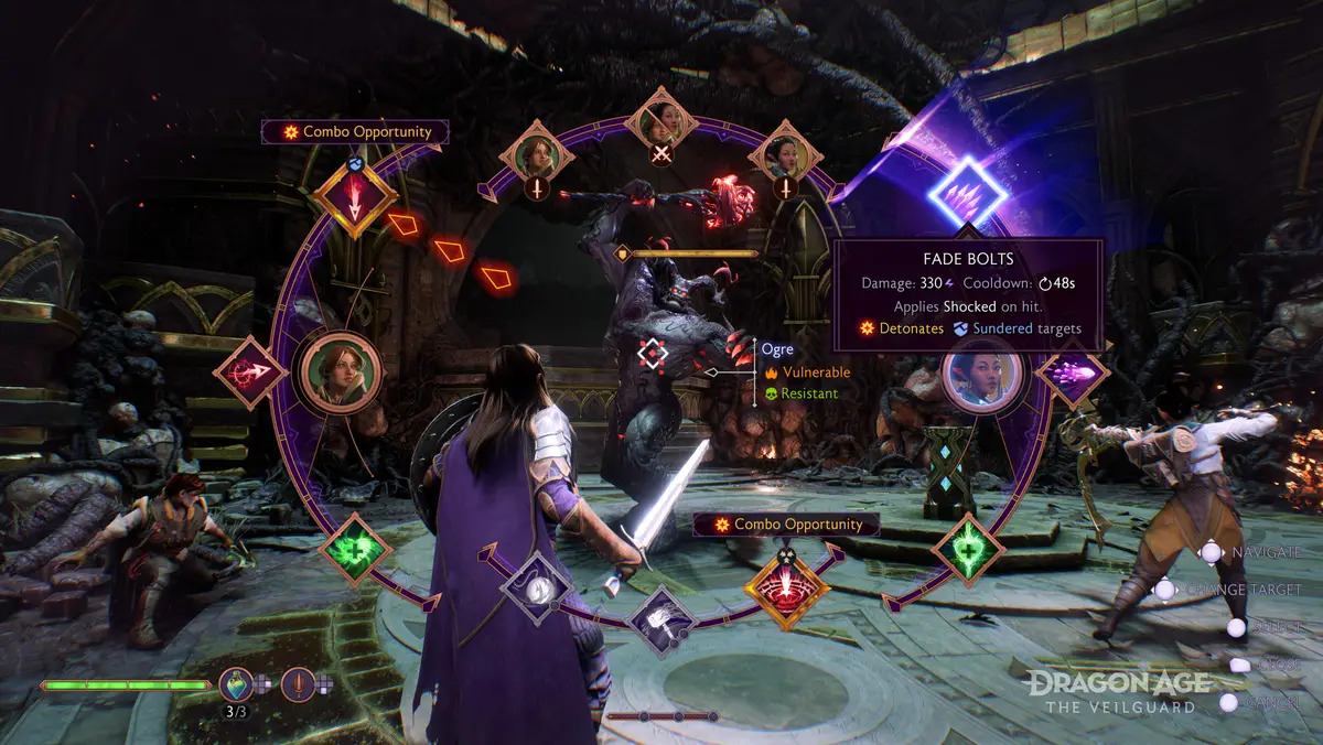 image of Dragon Age: The Veilguard gameplay showing the skill wheel