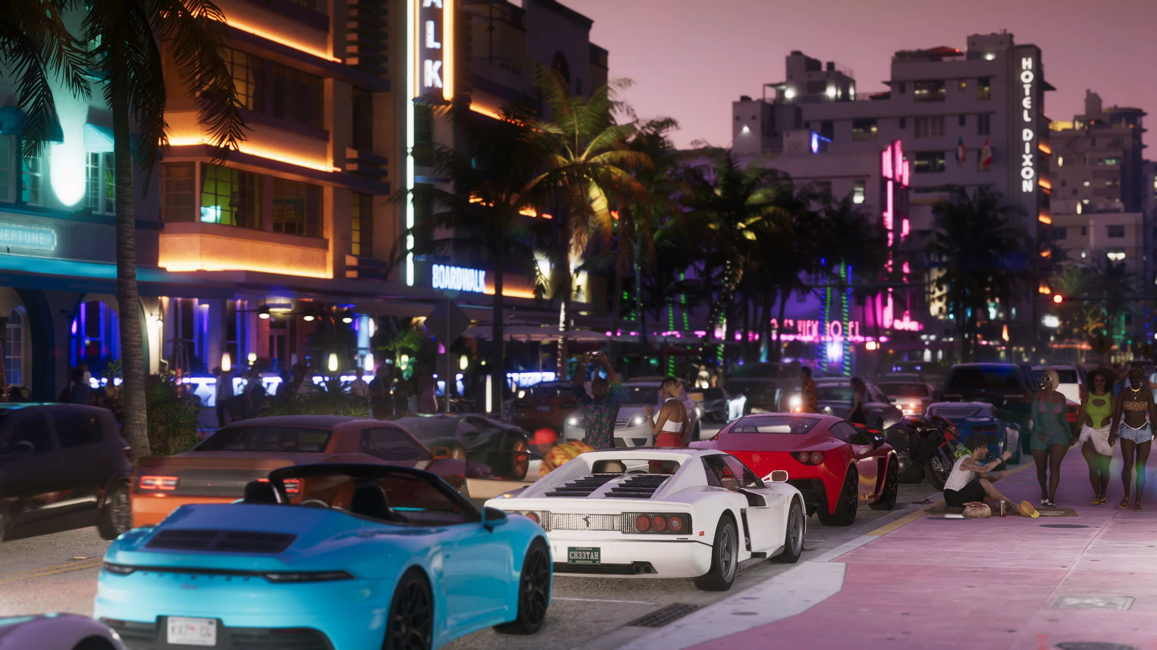 image of luxurious cars ligned up for the GTA VI Trailer