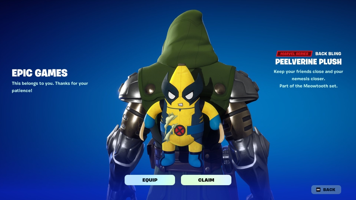 image of the Peelverine Plush Back Bling worn by Dr. Doom