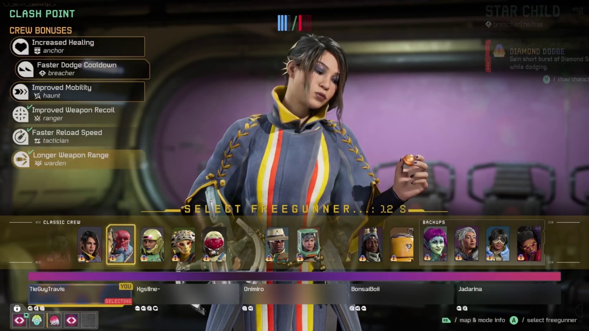 image of Concord gameplay character selection