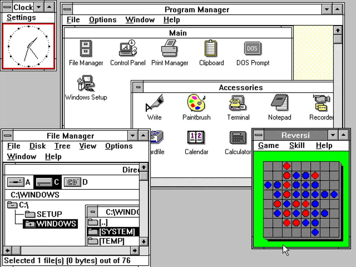 An image of Windows 3.0 and its user interface sampled by Fruiger Aero