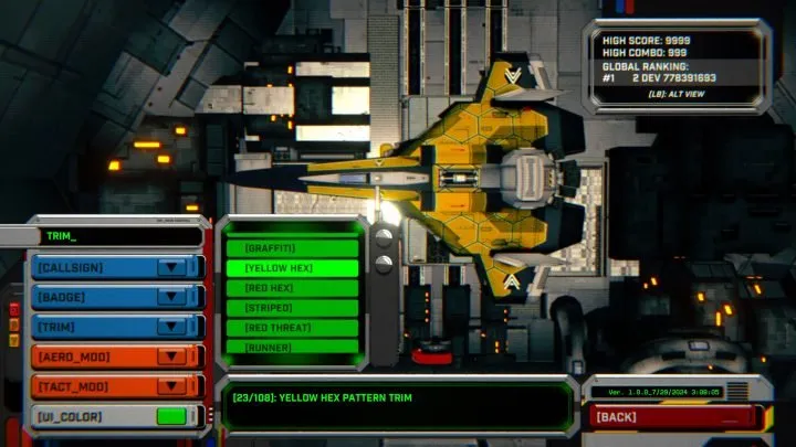 image of spaceship customization in Rogue Flight