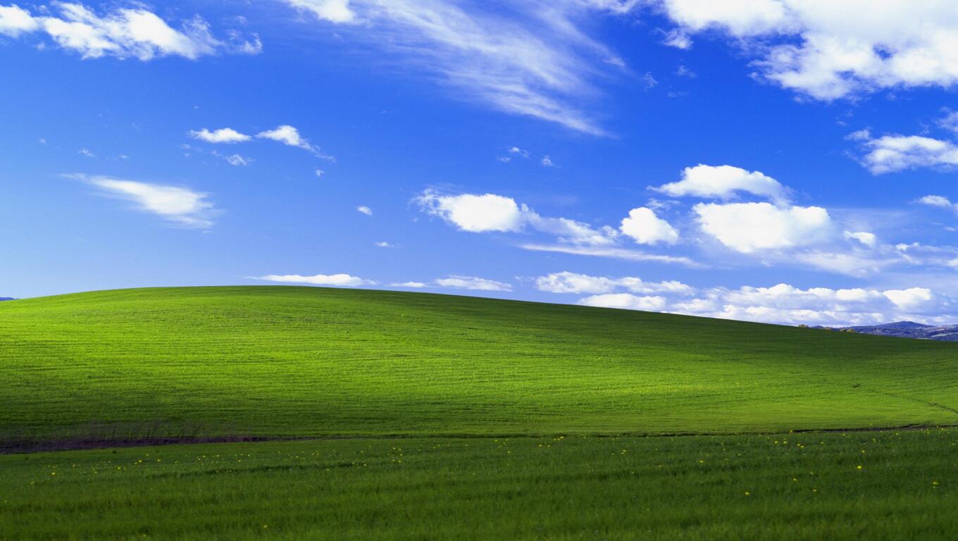 The iconic Windows XP desktop background is a textbook example of the Frutiger Aero design