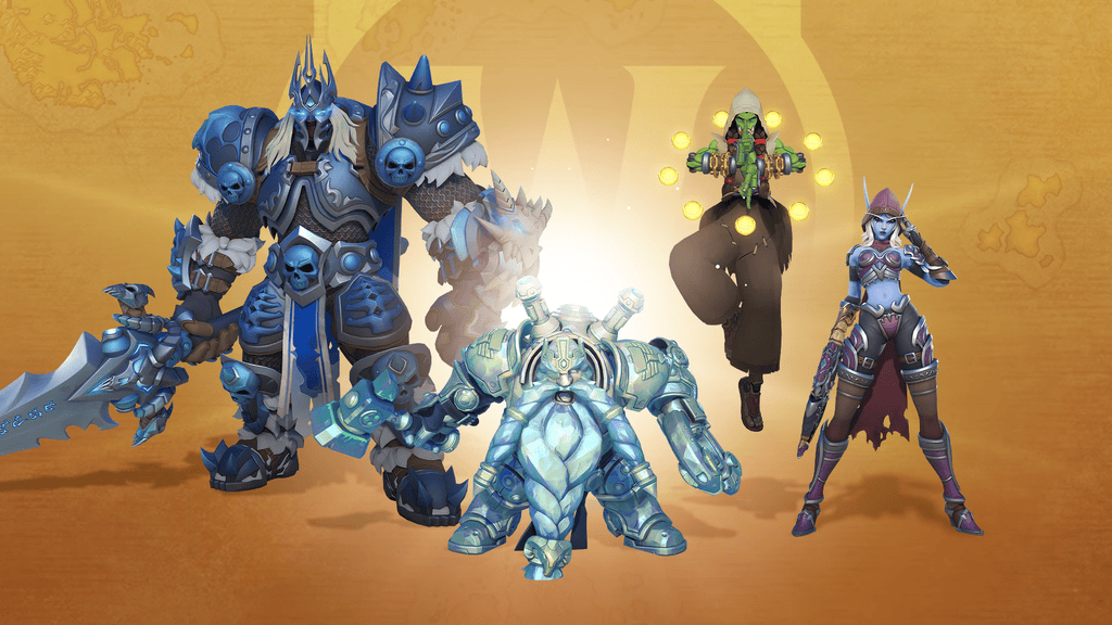 An image of Overwatch 2 characters in World of Warcraft 2 themed skins