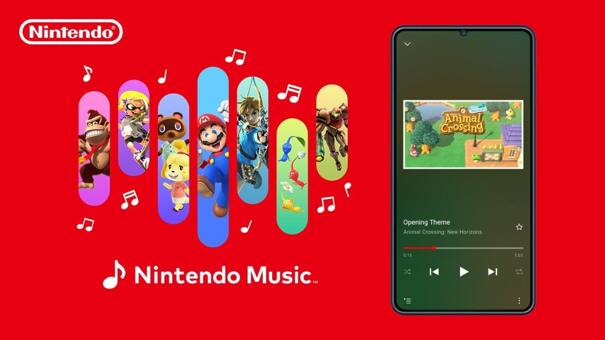 image of Nintendo Music app with phone UI beside it