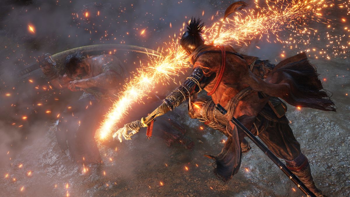 image of Wolf and Juzou the Drunkard battling with each other as I write my Sekiro: Shadows Die Twice review