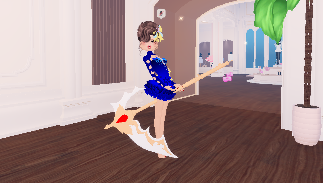 Dress to Impress Codes October 2024 featured items: Scythe, Blue Dress, and Star Bag.