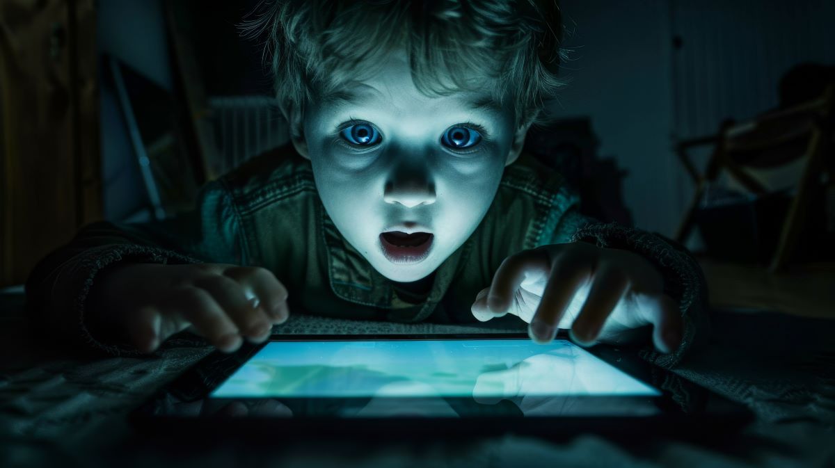 image of a child playing on their tablet looking shocked after trying one of the best android horror games