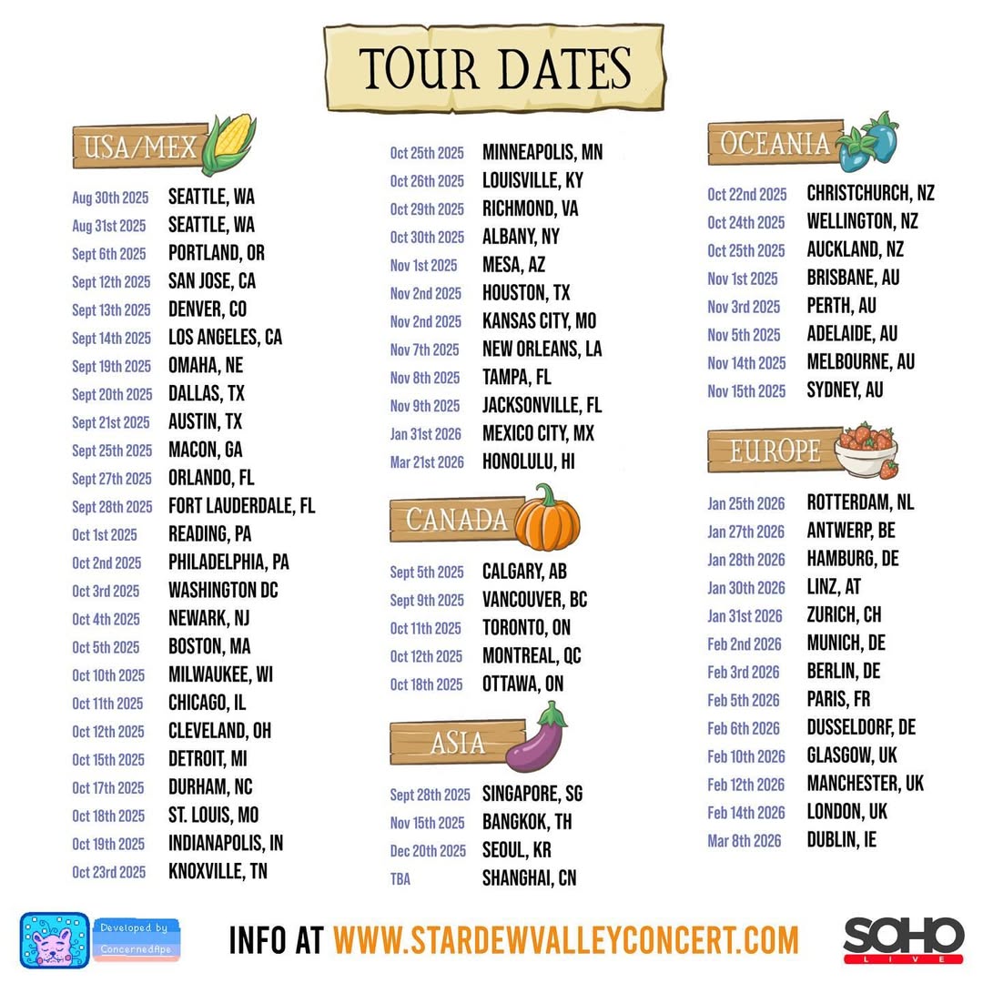 Stardew Valley Concert Symphony of Seasons Tour Dates