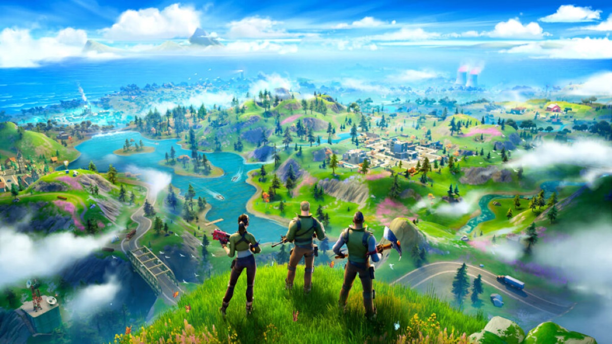 image of Fortnite characters overlooking the entire map of the game utilizing Fortnite tips and tricks