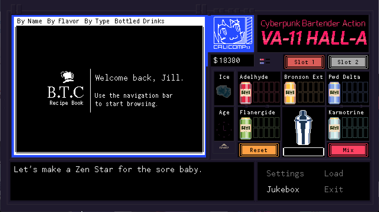 VA-11 Hall-A B.T.C recipe book