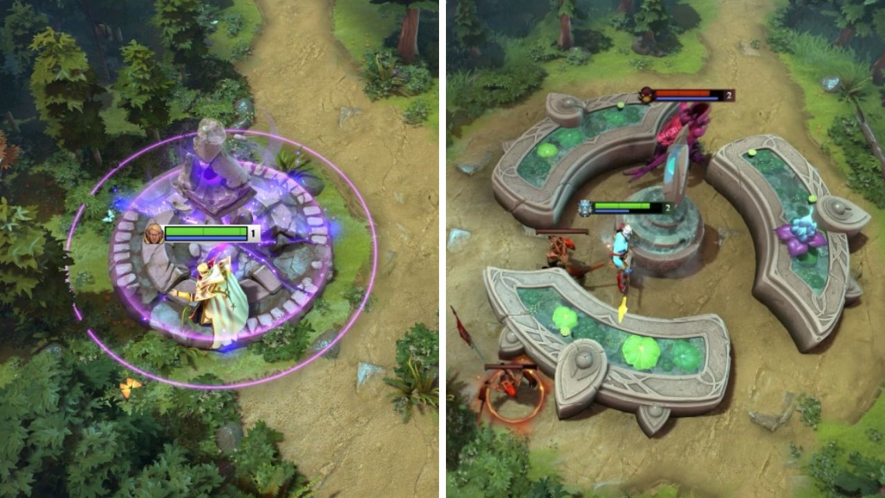 image of shrines and lotus pools in Dota 2 new map