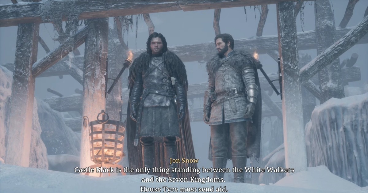image of Game of Thrones Kingsroad gameplay with Jon Snow speaking to the player’s character