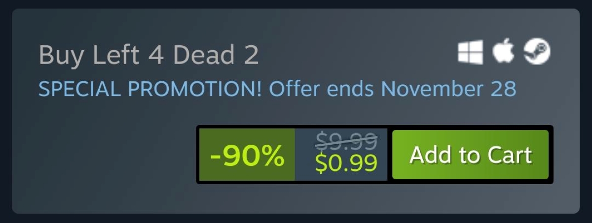sceenshot image of the 90% off Left 4 Dead 2 sale
